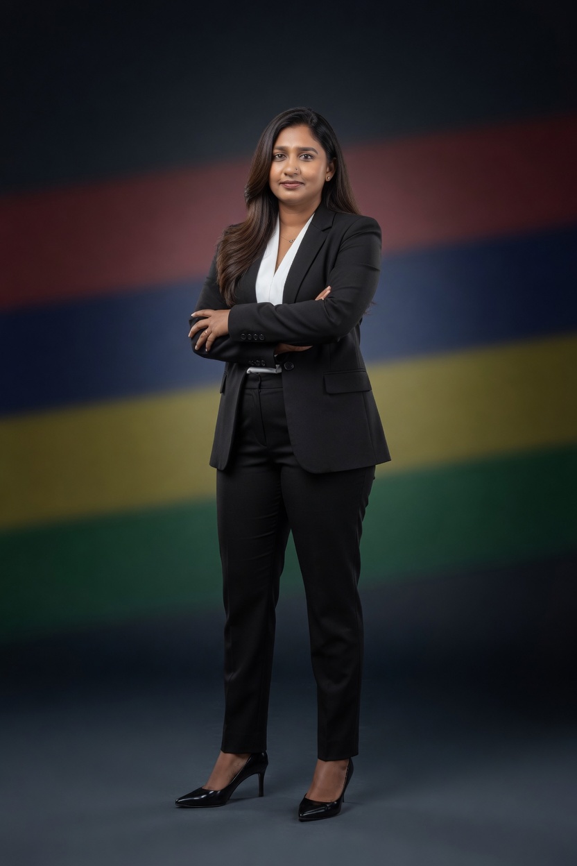 Divia Deesha Gungah portrait drapeau costume noir
